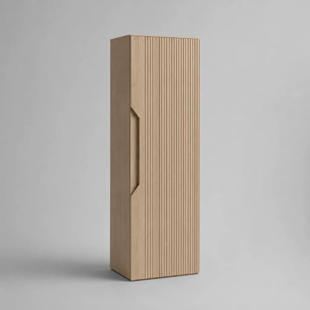 Hochschrank mit Lamellentür aus MDF mit Eichenfurnier, Eiche Natur, 180 × 50 × 40 cm