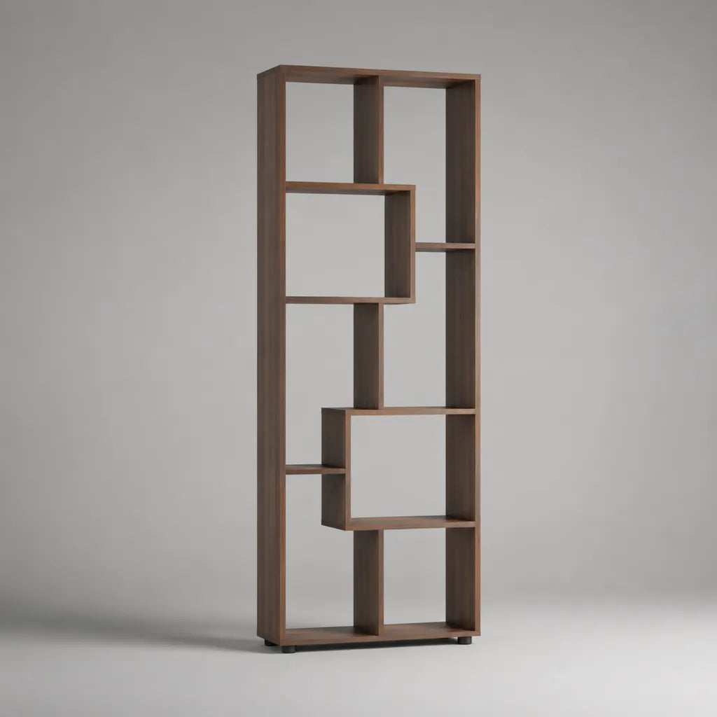 Bücherregal Standregal aus MDF mit 8 offenen Fächern, Walnussbraun und Schwarz, 70 × 24 × 180 cm