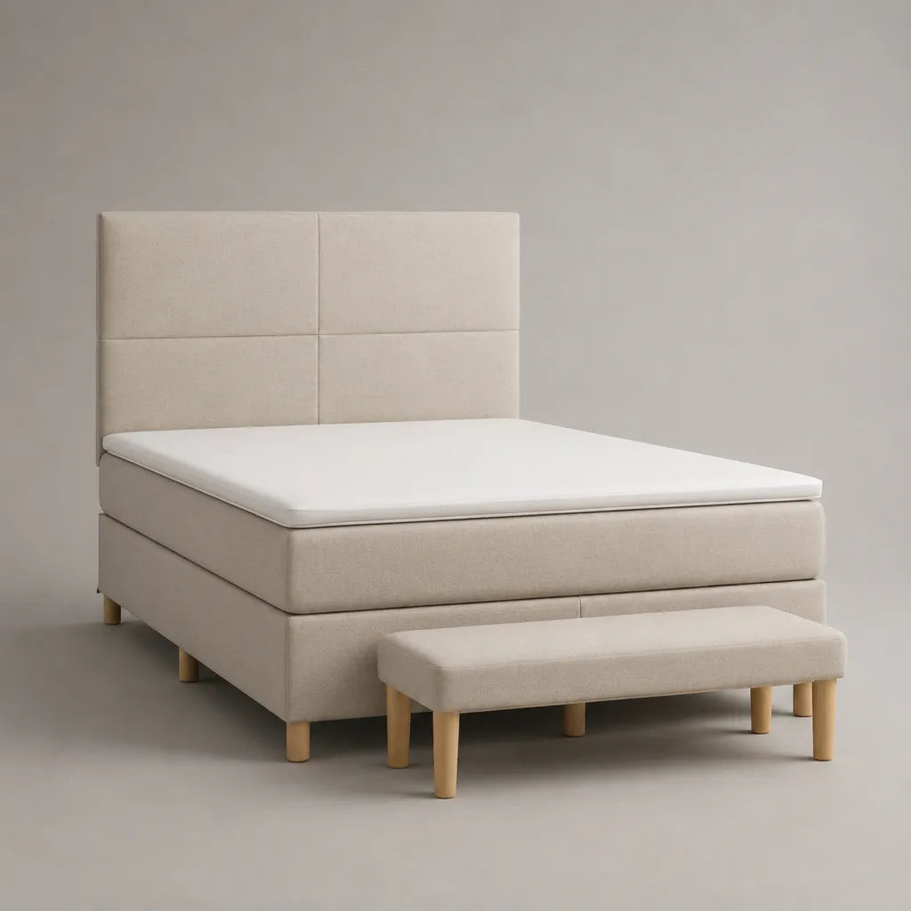 Boxspringbett mit Bettbank, 2-teilig, Stoffbezug Beige/Natur, Liegefläche 180 × 200 cm
