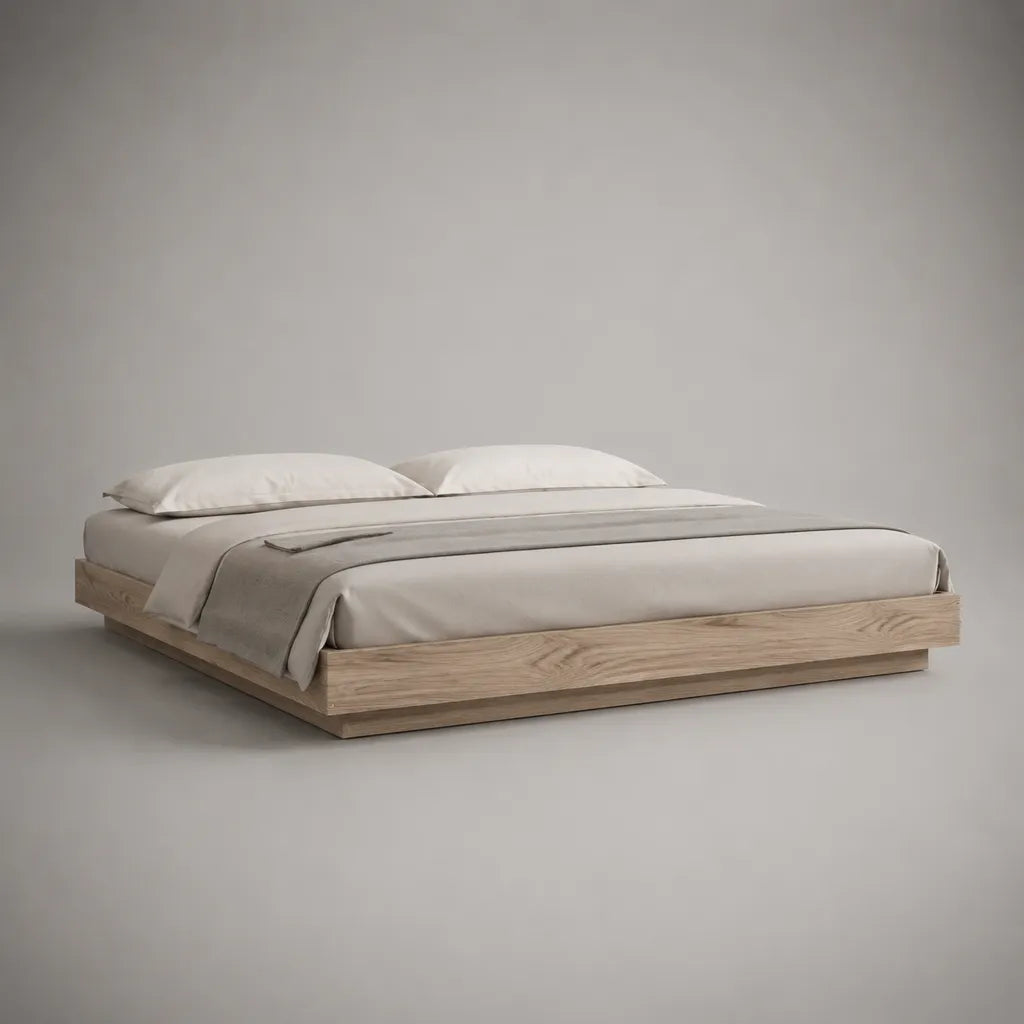 Doppel-Futonbett aus MDF mit Eichenfurnier, Natureiche, Liegefläche 180 × 200 cm, Außenmaß 206 × 186 × 28 cm