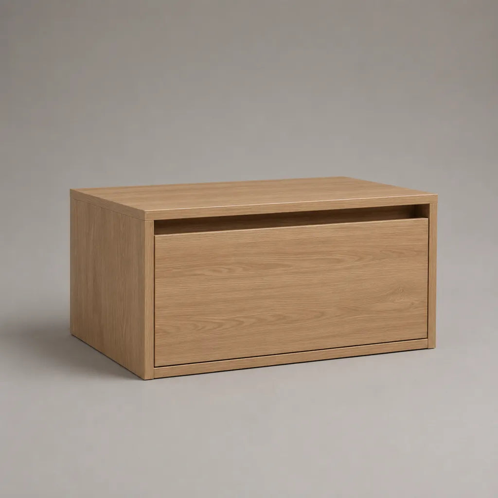 TV-Lowboard mit Klapptür aus MDF mit Eichenfurnier, Eiche Natur, 90 × 40 × 50 cm