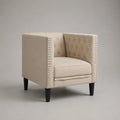 Sessel mit Armlehnen aus Polyestersamt und Knopfheftung, Beige, 76 × 75 × 81 cm